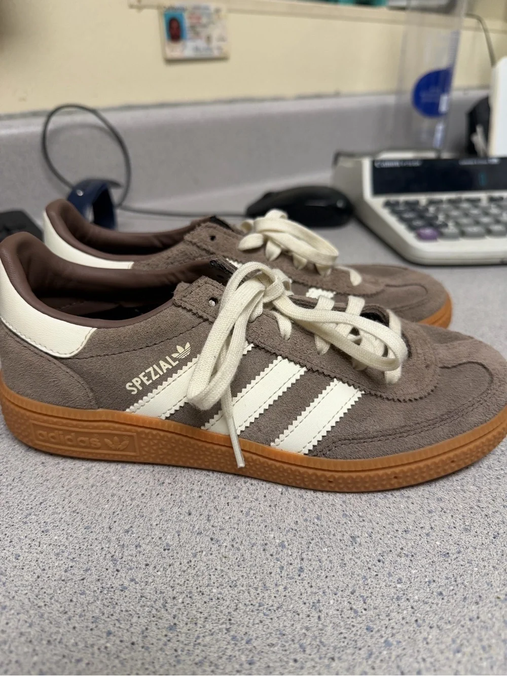 adidas Spezial Men's Suede Sneakers in Taupe and White with Gum Sole